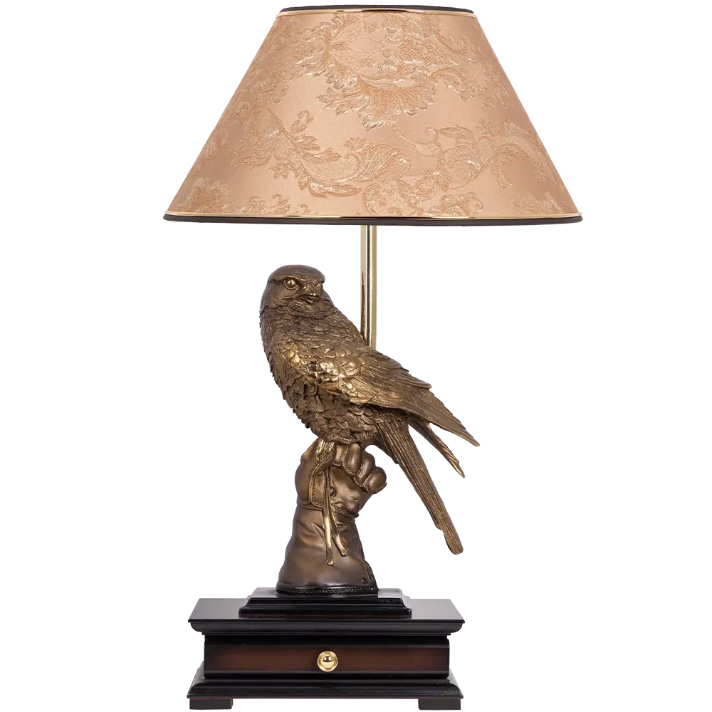 Фото Настольная лампа BOGACHO СБ-8/Б/Каледония мокко Соколиная охота цвет бежевый Фото Настольная лампа BOGACHO СБ-8/Б/Каледония мокко Соколиная охота цвет бежевый