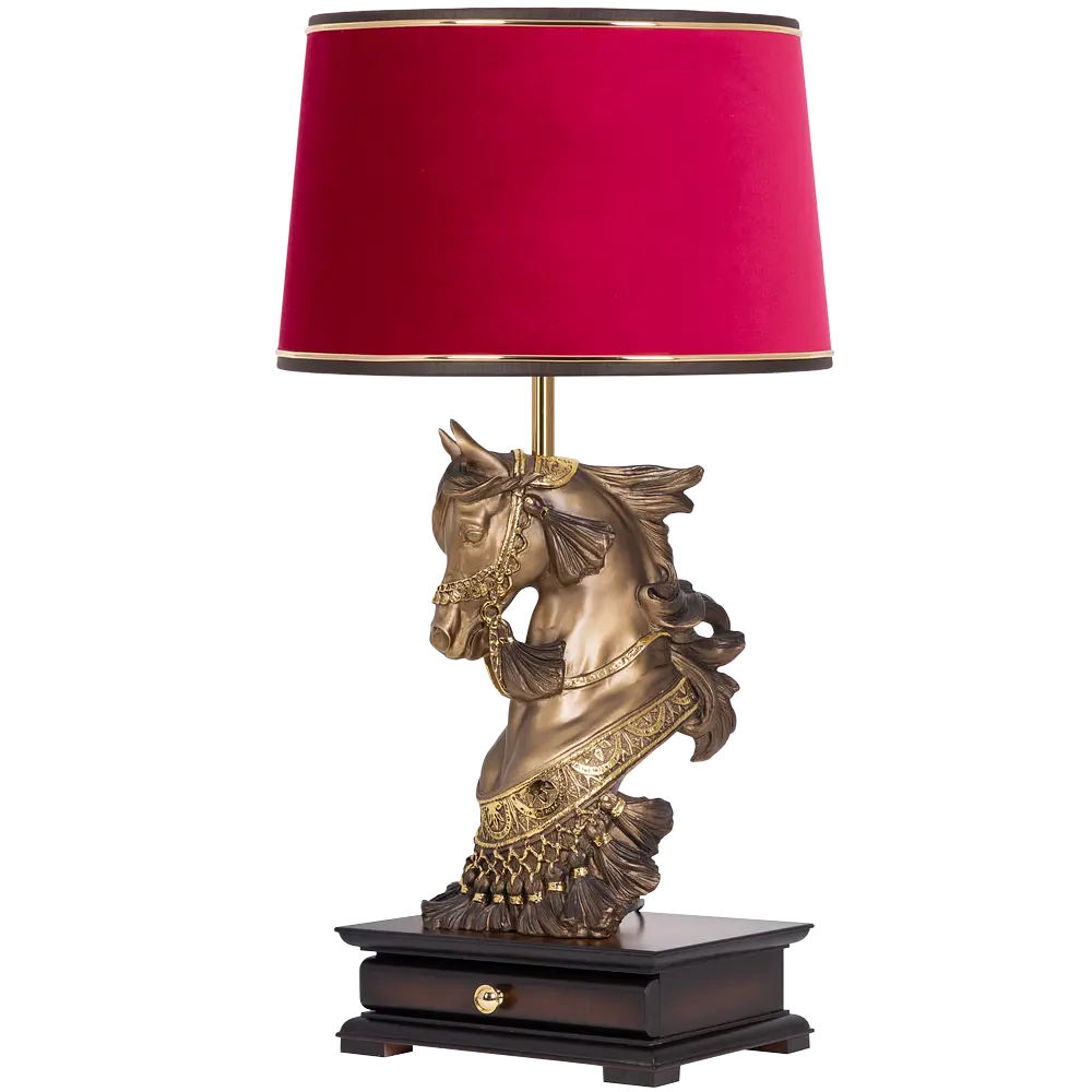 Фото Настольная лампа BOGACHO СБ-10/Б/Тюссо амарант Лошадь императора цвет красный Фото Настольная лампа BOGACHO СБ-10/Б/Тюссо амарант Лошадь императора цвет красный