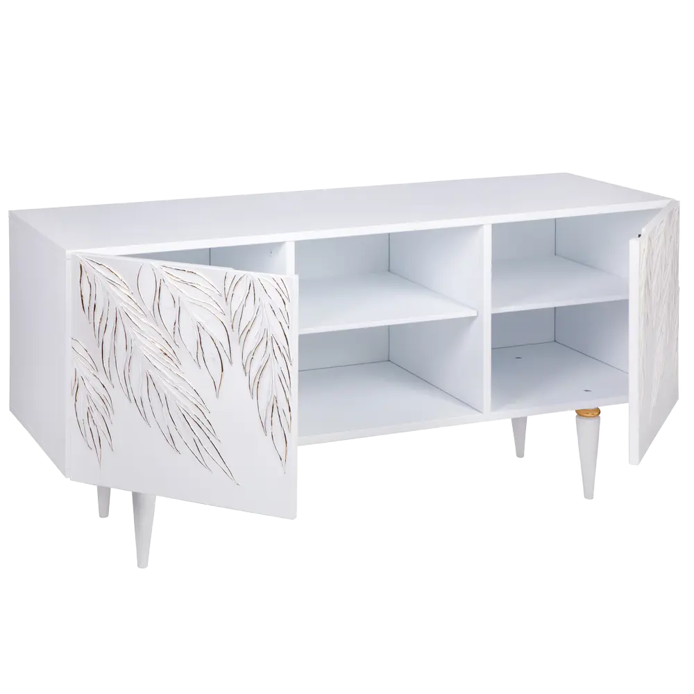 Фото 3 Тумба под телевизор Bogacho Тропик 117x60x42 см МДФ с покрытием цвет белый/золотой Фото 3 Тумба под телевизор Bogacho Тропик 117x60x42 см МДФ с покрытием цвет белый/золотой