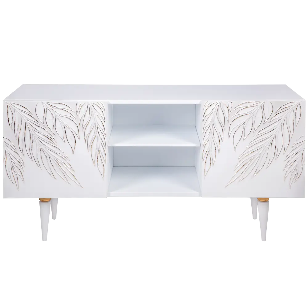 Фото Тумба под телевизор Bogacho Тропик 117x60x42 см МДФ с покрытием цвет белый/золотой Фото Тумба под телевизор Bogacho Тропик 117x60x42 см МДФ с покрытием цвет белый/золотой