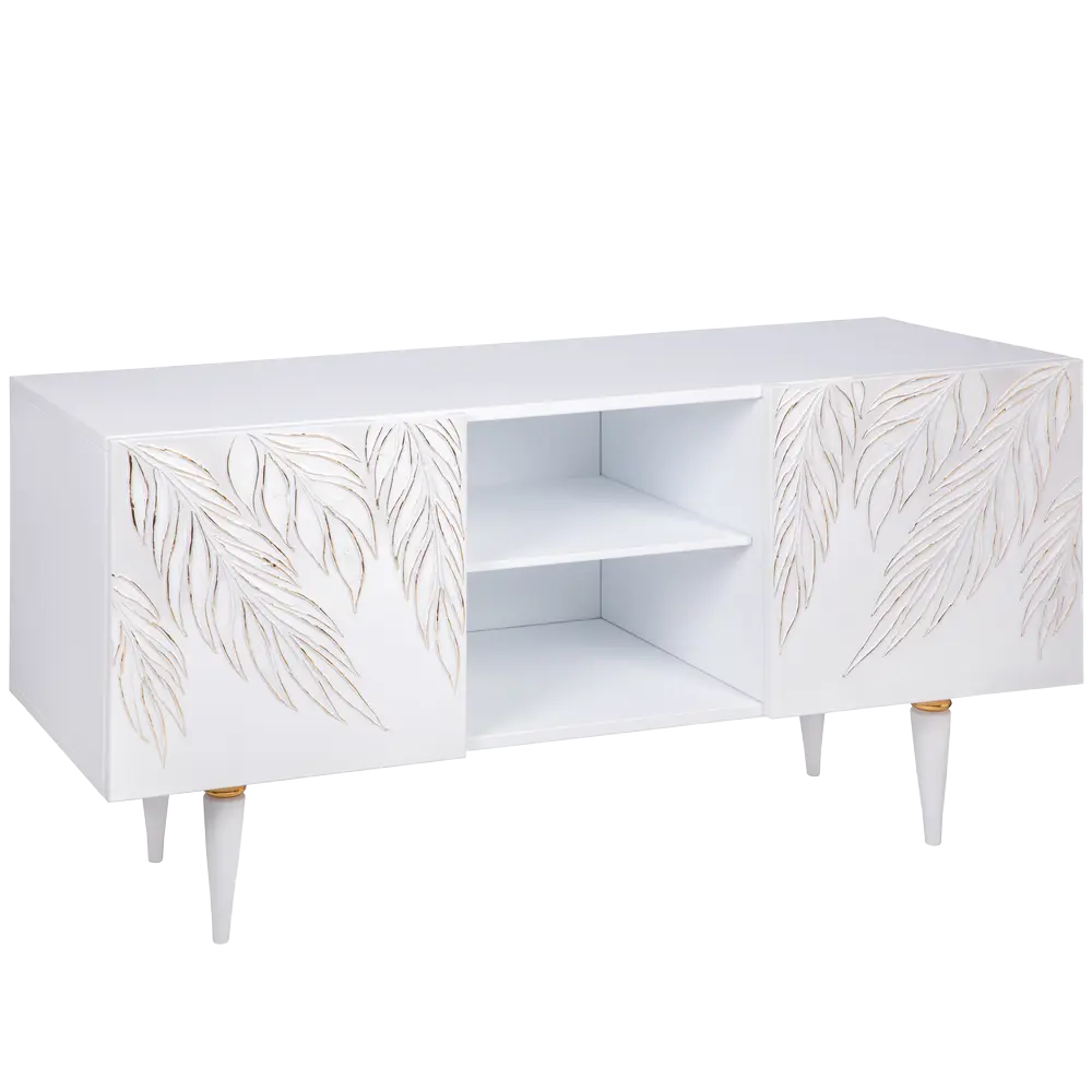 Фото 2 Тумба под телевизор Bogacho Тропик 117x60x42 см МДФ с покрытием цвет белый/золотой Фото 2 Тумба под телевизор Bogacho Тропик 117x60x42 см МДФ с покрытием цвет белый/золотой