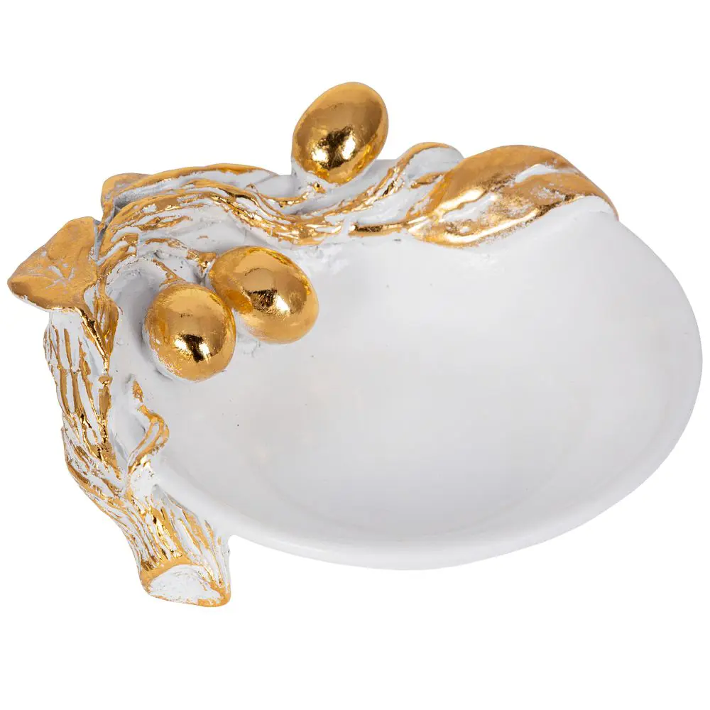 Фото 4 Подставка для украшений блюдце из мрамора Bogacho Oliva Branch белого цвета с золотой поталью Фото 4 Подставка для украшений блюдце из мрамора Bogacho Oliva Branch белого цвета с золотой поталью