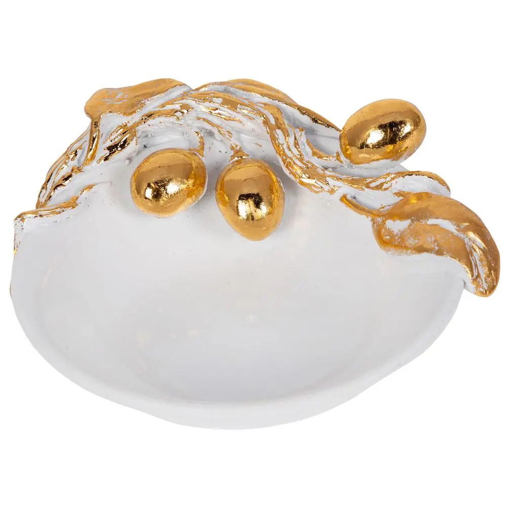 Фото 2 Подставка для украшений блюдце из мрамора Bogacho Oliva Branch белого цвета с золотой поталью Фото 2 Подставка для украшений блюдце из мрамора Bogacho Oliva Branch белого цвета с золотой поталью