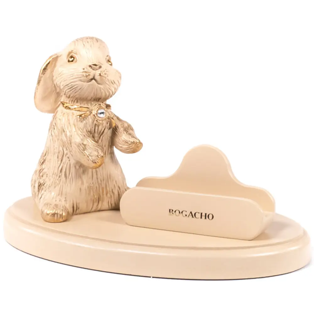 Фото Статуэтка Bogacho Кролик Эйприл с держателем для телефона кремовый