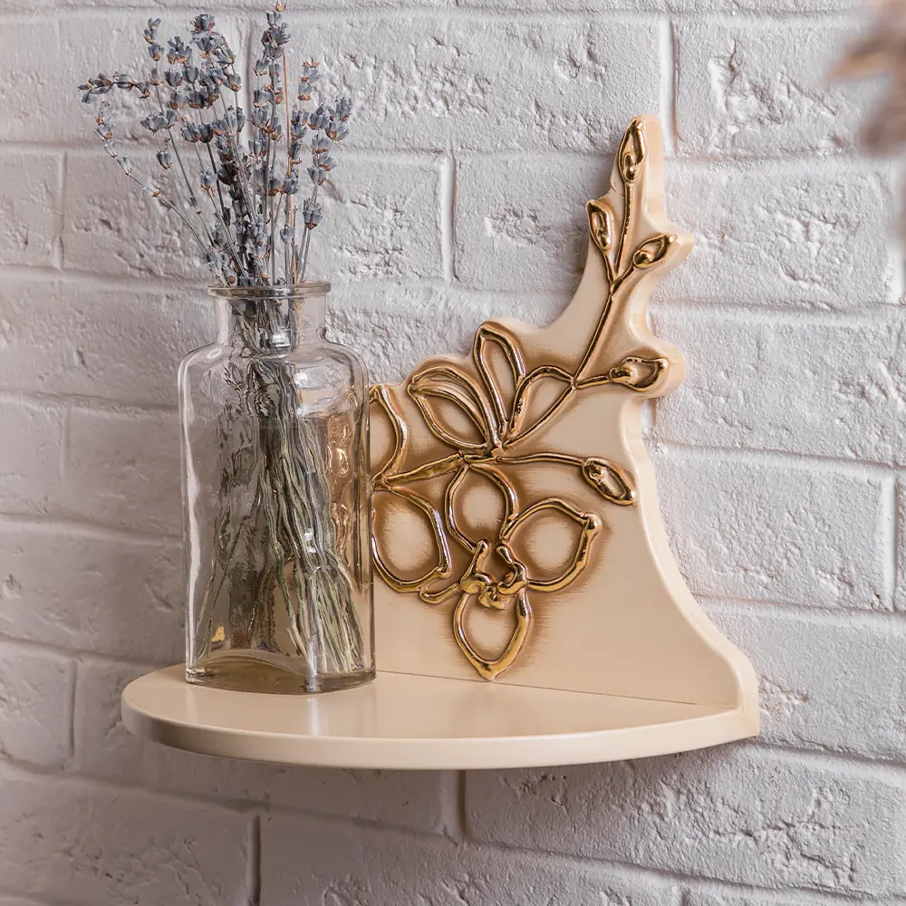 Фото 2 Полка настенная 24x13 см BOGACHO Орхидея МДФ цвет бежевый