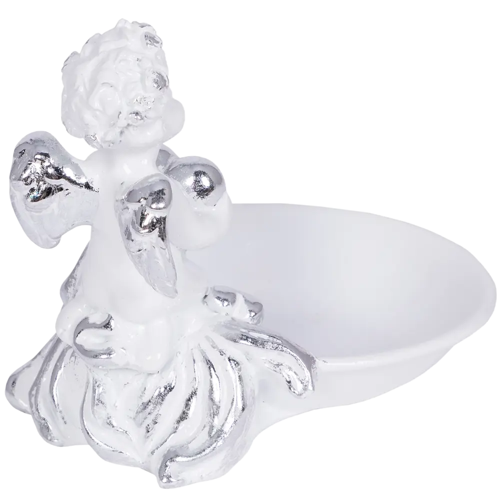 Фото 2 Подставка для украшений блюдце из мрамора Bogacho Дивинити белого цвета с серебряной поталью Фото 2 Подставка для украшений блюдце из мрамора Bogacho Дивинити белого цвета с серебряной поталью