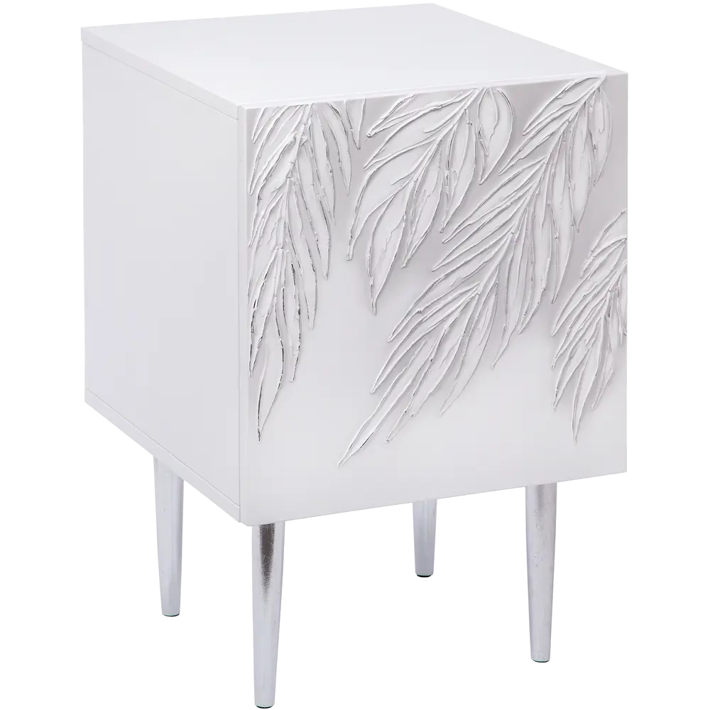 Фото 2 Тумба прикроватная Bogacho 2 ящика 40x60x45 см МДФ цвет белый с серебром 11653/БлСильвер