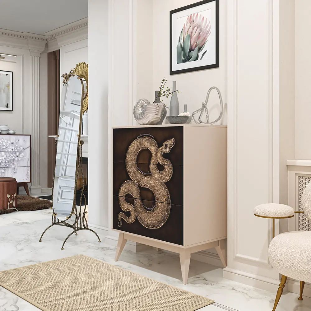 Фото 3 Комод Bogacho 3 ящика 84x48x108 см МДФ цвет бежевый 11670 Фото 3 Комод Bogacho 3 ящика 84x48x108 см МДФ цвет бежевый 11670