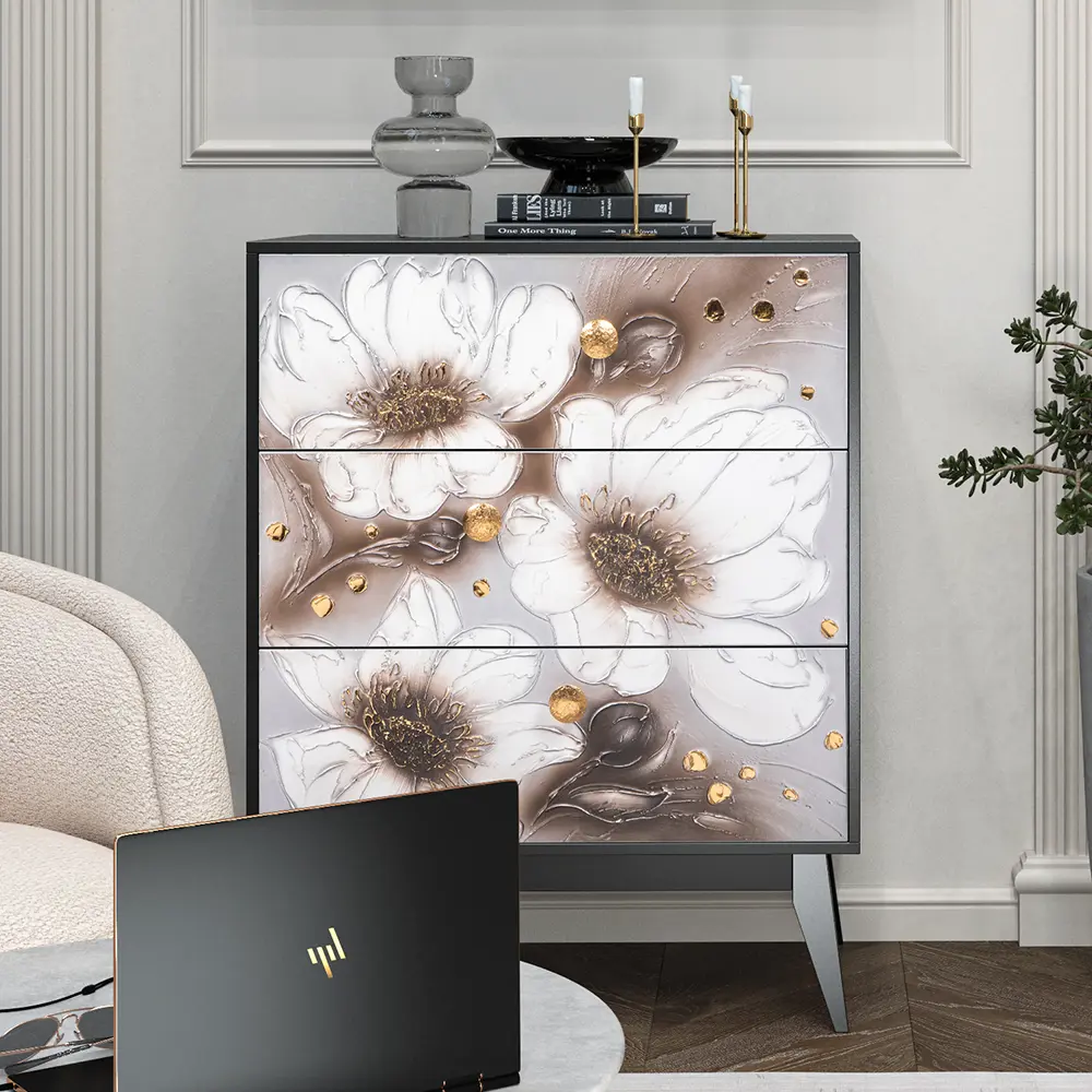 Фото 7 Комод Bogacho 3 ящика 84x48x108 см МДФ цвет черный 11662