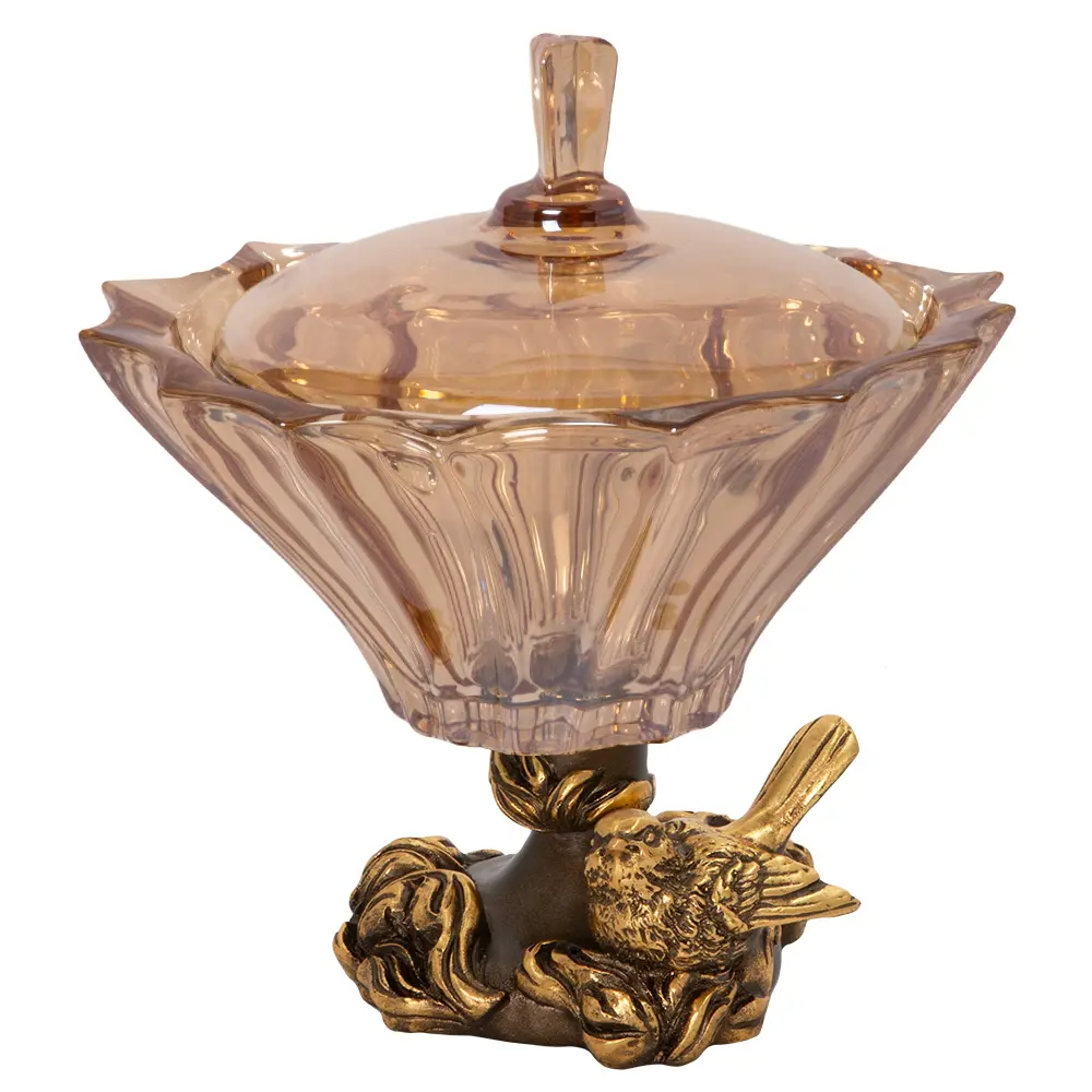 Фото Конфетница Bogacho Белла Ленарди Волна Голд 0.4 л стекло цвет бронза