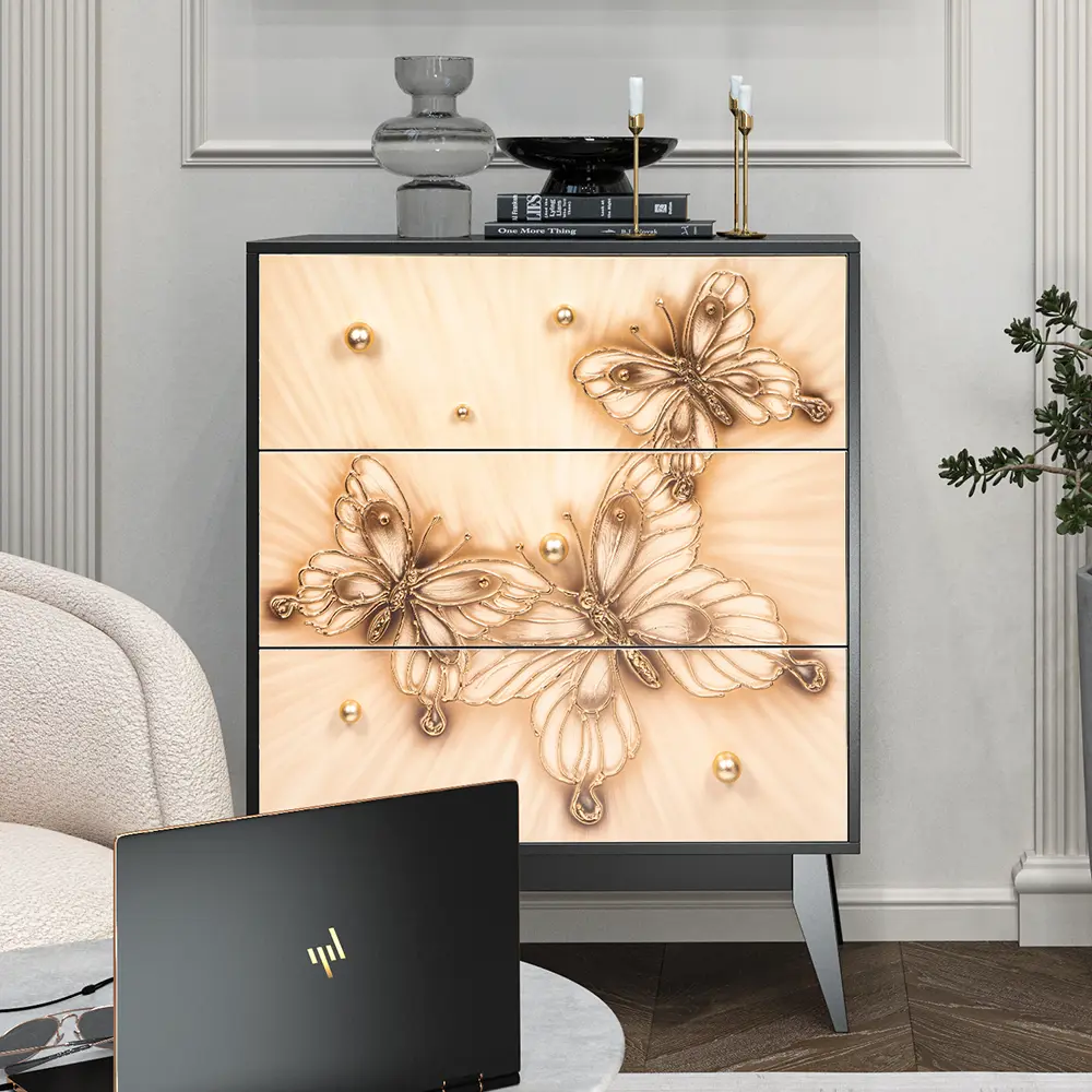 Фото 7 Комод Bogacho 3 ящика 84x48x108 см МДФ цвет черный 11671