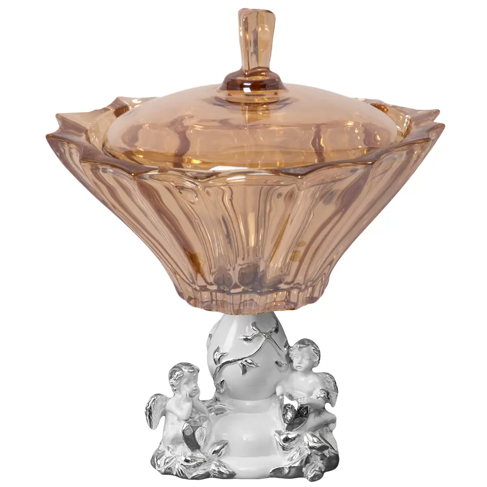 Фото Конфетница Bogacho Мерси Ленарди Волна Голд 0.4 л стекло цвет белый