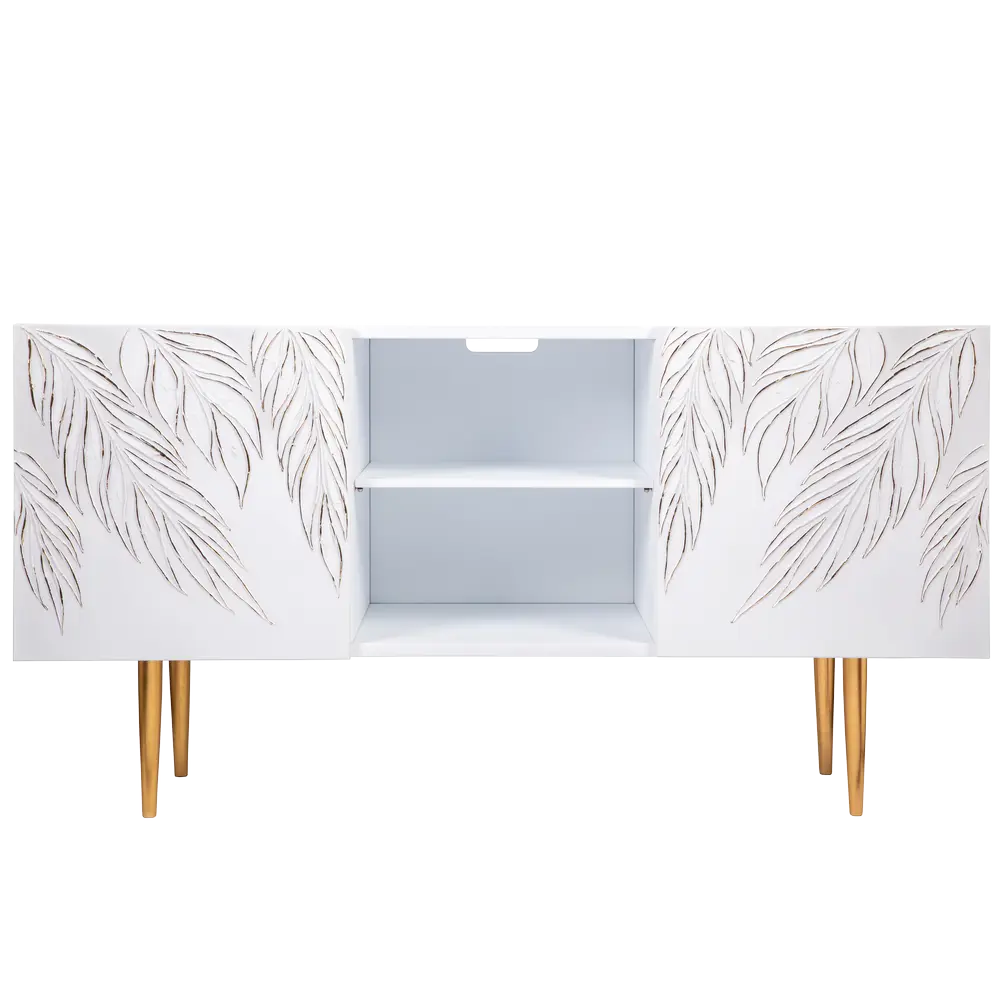 Фото Тумба под телевизор Bogacho Тропик Стайл 117x60x42 см МДФ с покрытием цвет белый/золотой Фото Тумба под телевизор Bogacho Тропик Стайл 117x60x42 см МДФ с покрытием цвет белый/золотой