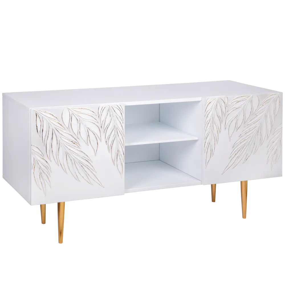 Фото 3 Тумба под телевизор Bogacho Тропик Стайл 117x60x42 см МДФ с покрытием цвет белый/золотой Фото 3 Тумба под телевизор Bogacho Тропик Стайл 117x60x42 см МДФ с покрытием цвет белый/золотой