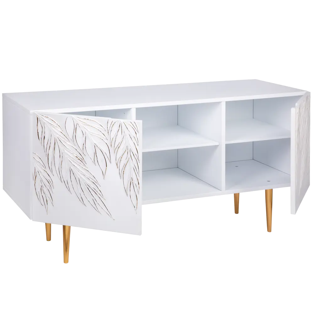Фото 4 Тумба под телевизор Bogacho Тропик Стайл 117x60x42 см МДФ с покрытием цвет белый/золотой Фото 4 Тумба под телевизор Bogacho Тропик Стайл 117x60x42 см МДФ с покрытием цвет белый/золотой