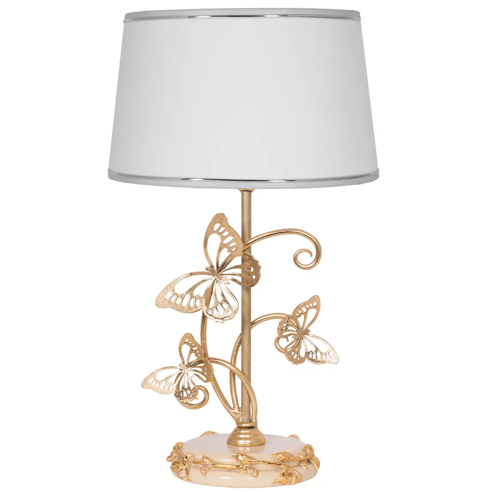 Фото Настольная лампа BOGACHO СБ-192/золотистый/Тюссо/снег Бабочка цвет белый