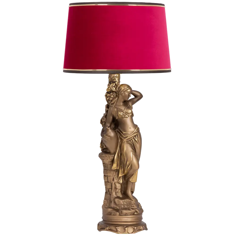 Фото Настольная лампа BOGACHO СБ-4/Б/Тюссо амарант Девушка с кувшином цвет красный Фото Настольная лампа BOGACHO СБ-4/Б/Тюссо амарант Девушка с кувшином цвет красный