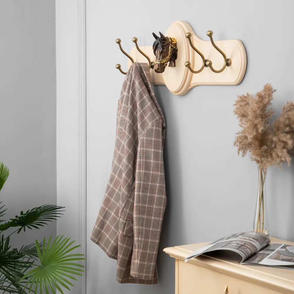 Фото 3 Вешалка настенная 4 крючка 74x28x16 см BOGACHO Каприоль цвет бежевый