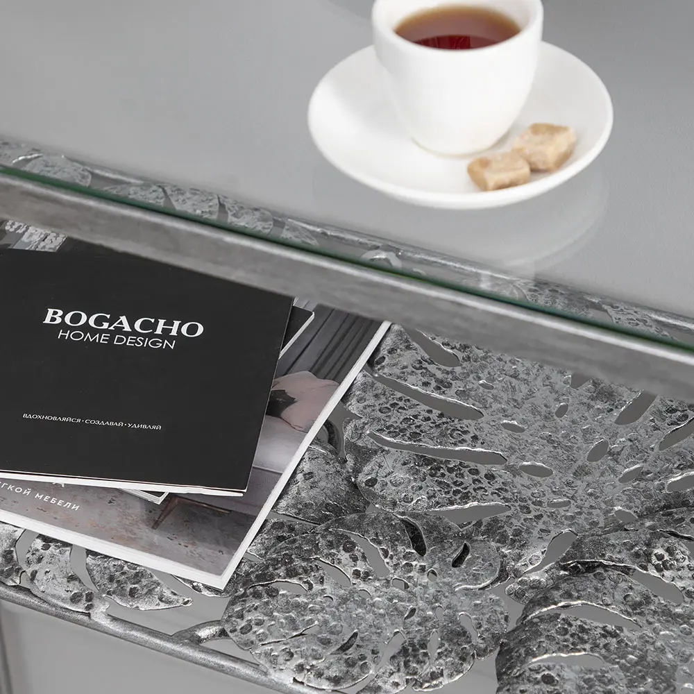 Фото 2 Журнальный столик кованый прямоугольный Bogacho 80x30 см серебристый Фото 2 Журнальный столик кованый прямоугольный Bogacho 80x30 см серебристый