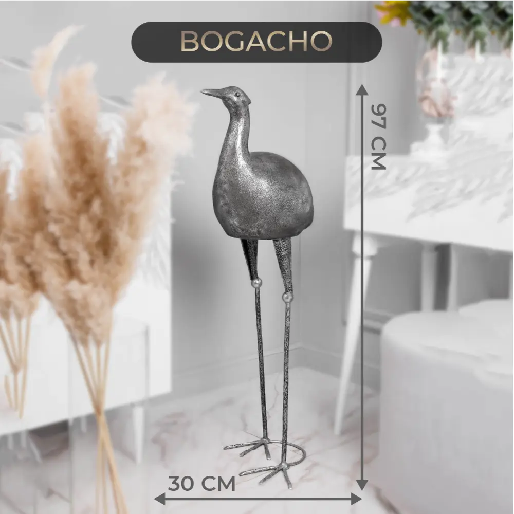 Фото 2 Скульптура из стеклокомпозита Bogacho Цапля Серебристая Фото 2 Скульптура из стеклокомпозита Bogacho Цапля Серебристая