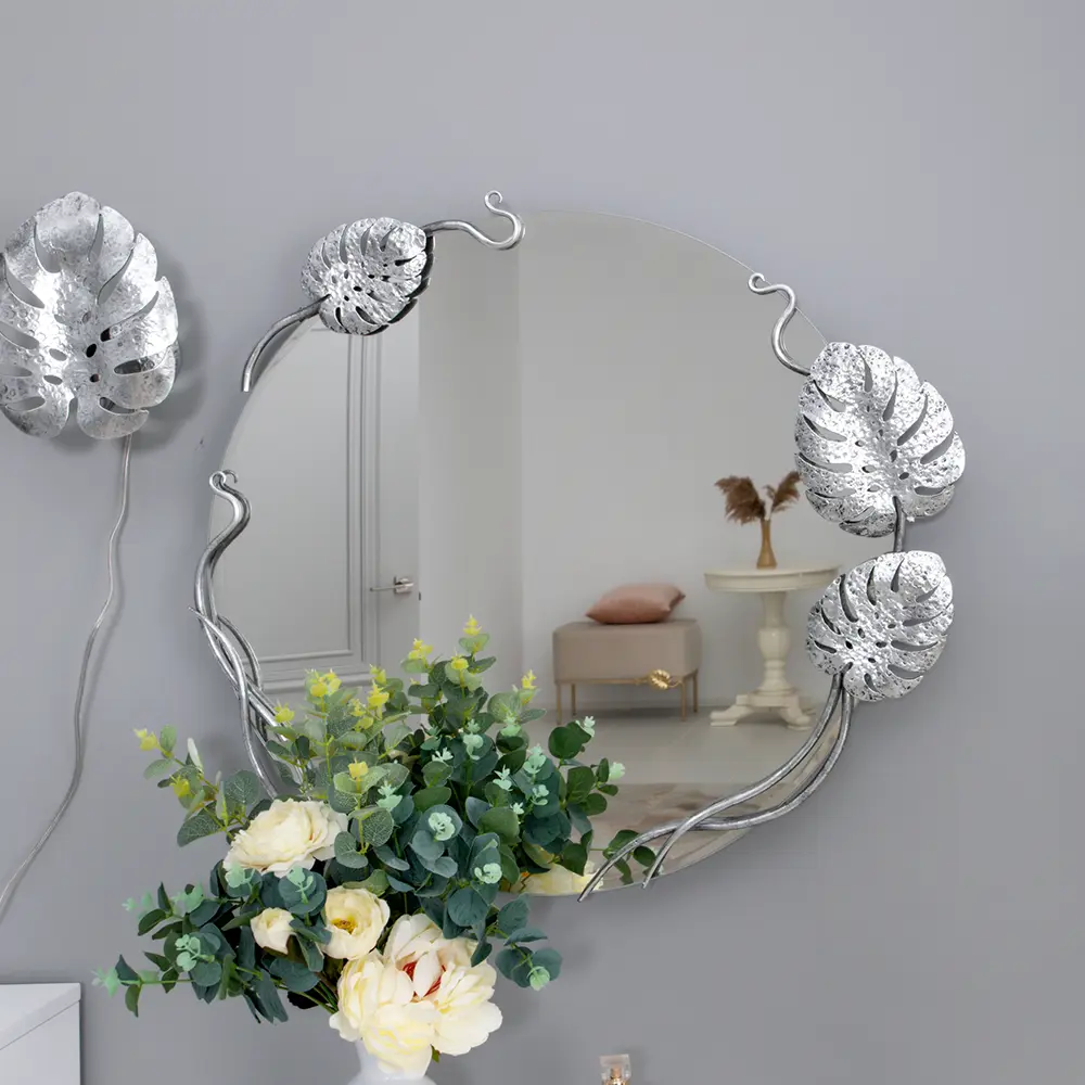 Фото 5 Зеркало Bogacho Monstera Deliciosa 65x65 см с кованым декором серебристого цвета Фото 5 Зеркало Bogacho Monstera Deliciosa 65x65 см с кованым декором серебристого цвета