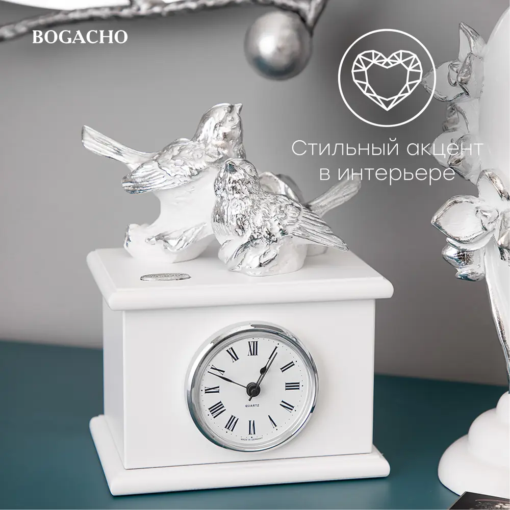 Фото 3 Настольные часы Bogacho Птички Терра Дуэт белые Фото 3 Настольные часы Bogacho Птички Терра Дуэт белые