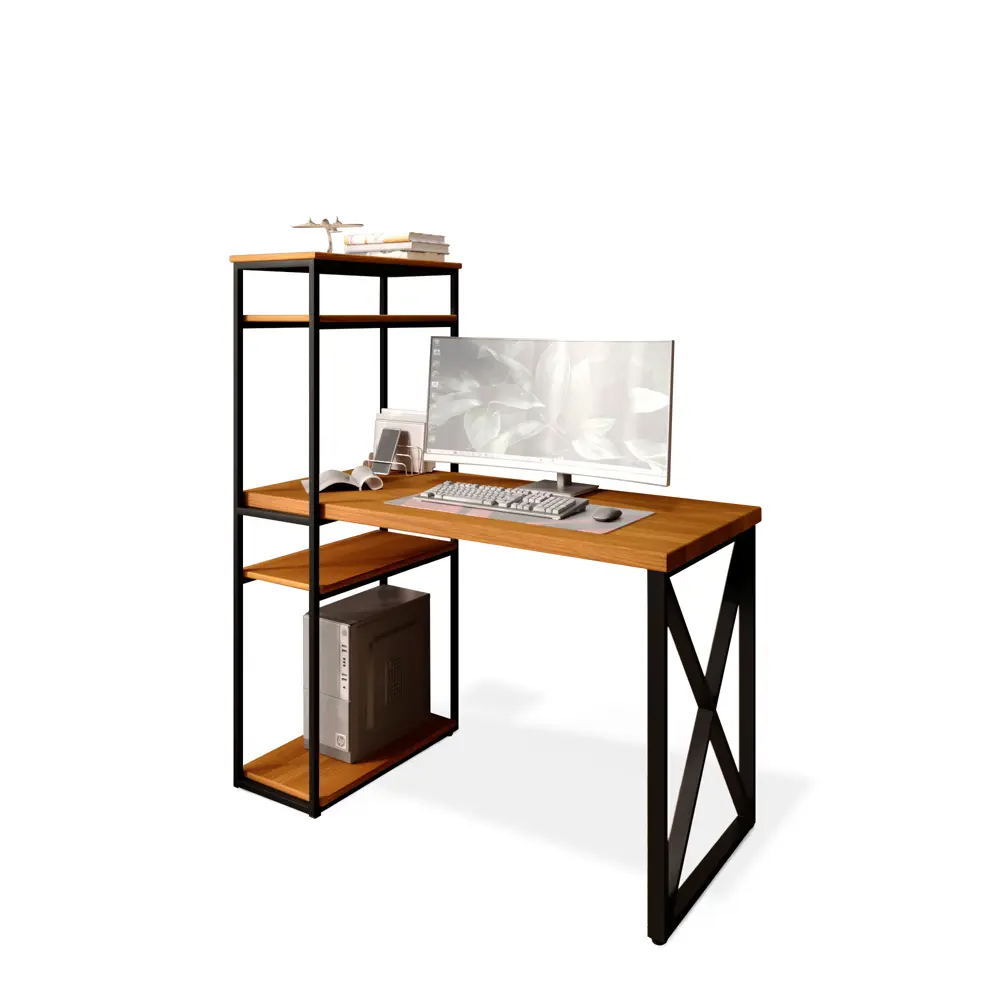 Фото 2 Стол Solarius stol-stellaz-4polki-olha-9060-krest-black 60x148x90 см сталь и дерево цвет ольха, черный Фото 2 Стол Solarius stol-stellaz-4polki-olha-9060-krest-black 60x148x90 см сталь и дерево цвет ольха, черный