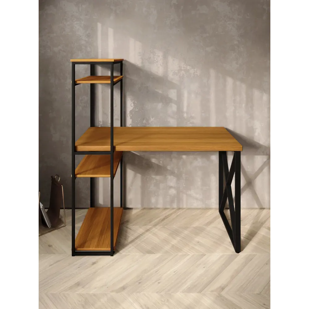 Фото 3 Стол Solarius stol-stellaz-4polki-olha-12060-krest-black 60x148x120 см сталь и дерево цвет ольха, черный Фото 3 Стол Solarius stol-stellaz-4polki-olha-12060-krest-black 60x148x120 см сталь и дерево цвет ольха, черный