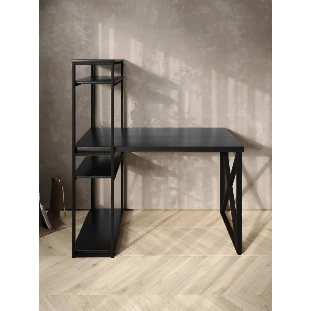 Фото 3 Стол Solarius stol-stellaz-4polki-onix-9060-krest-black 60x148x90 см сталь и дерево цвет черный, оникс Фото 3 Стол Solarius stol-stellaz-4polki-onix-9060-krest-black 60x148x90 см сталь и дерево цвет черный, оникс