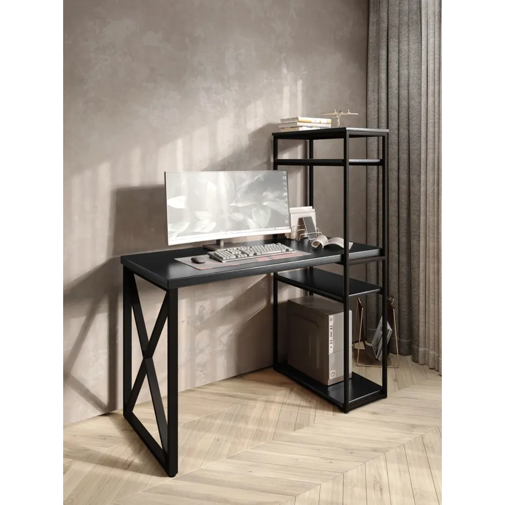 Фото 5 Стол Solarius stol-stellaz-4polki-onix-13060-krest-black 60x148x130 см сталь и дерево цвет черный, оникс Фото 5 Стол Solarius stol-stellaz-4polki-onix-13060-krest-black 60x148x130 см сталь и дерево цвет черный, оникс