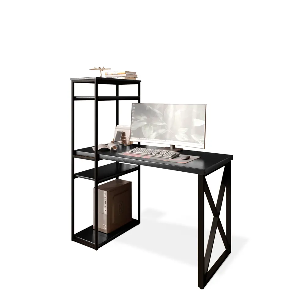 Фото 2 Стол Solarius stol-stellaz-4polki-onix-13060-krest-black 60x148x130 см сталь и дерево цвет черный, оникс Фото 2 Стол Solarius stol-stellaz-4polki-onix-13060-krest-black 60x148x130 см сталь и дерево цвет черный, оникс