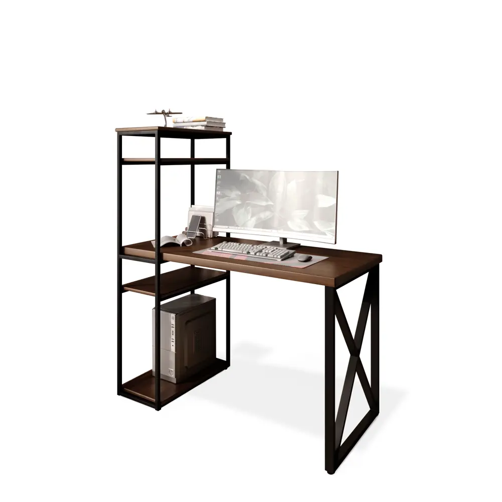Фото 2 Стол Solarius stol-stellaz-4polki-temd-9060-krest-black 60x148x90 см сталь и дерево цвет темный дуб, черный Фото 2 Стол Solarius stol-stellaz-4polki-temd-9060-krest-black 60x148x90 см сталь и дерево цвет темный дуб, черный