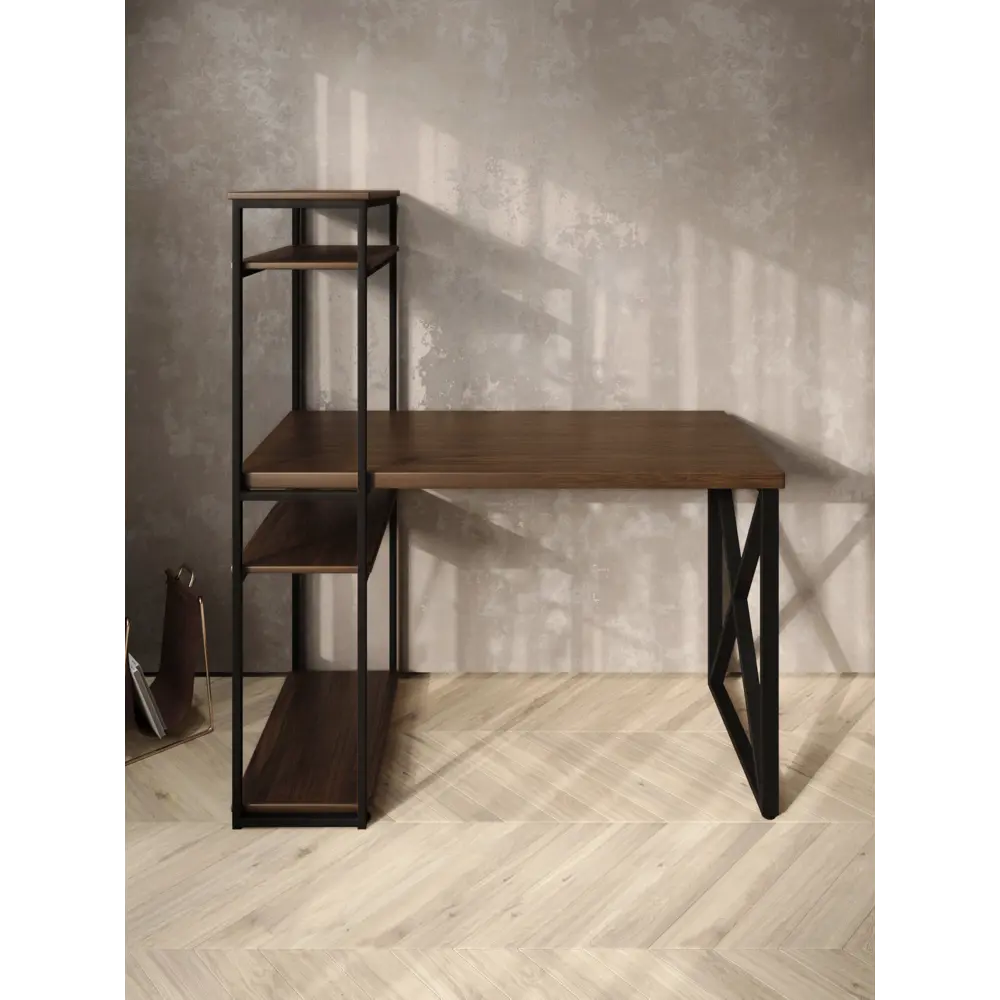 Фото 3 Стол Solarius stol-stellaz-4polki-temd-12060-krest-black 60x148x120 см сталь и дерево цвет темный дуб, черный Фото 3 Стол Solarius stol-stellaz-4polki-temd-12060-krest-black 60x148x120 см сталь и дерево цвет темный дуб, черный
