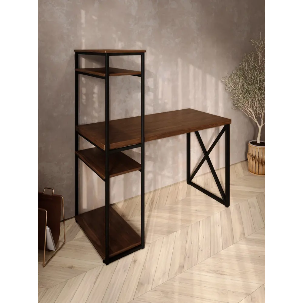Фото 4 Стол Solarius stol-stellaz-4polki-temd-14060-krest-black 60x148x140 см сталь и дерево цвет темный дуб, черный Фото 4 Стол Solarius stol-stellaz-4polki-temd-14060-krest-black 60x148x140 см сталь и дерево цвет темный дуб, черный
