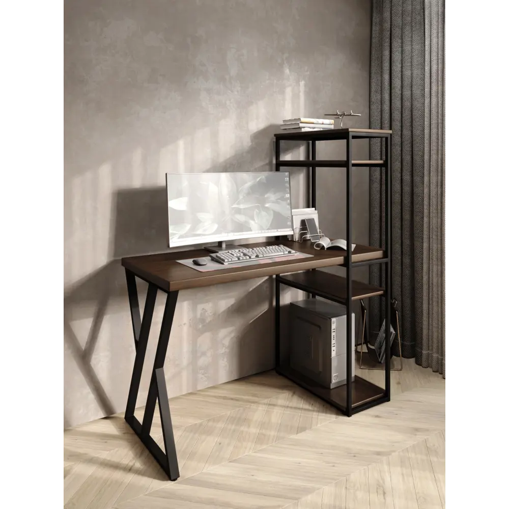 Фото 5 Стол Solarius stol-stellaz-4polki-temd-13060-Z-black 60x148x130 см сталь и дерево цвет темный дуб, черный Фото 5 Стол Solarius stol-stellaz-4polki-temd-13060-Z-black 60x148x130 см сталь и дерево цвет темный дуб, черный