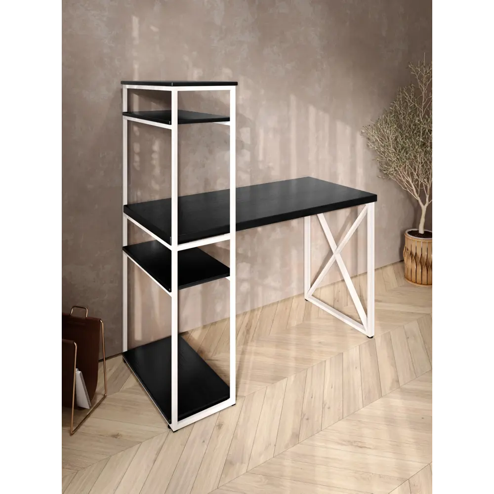 Фото 4 Стол Solarius stol-stellaz-4polki-onix-9060-krest-white 60x148x90 см сталь и дерево цвет белый, оникс Фото 4 Стол Solarius stol-stellaz-4polki-onix-9060-krest-white 60x148x90 см сталь и дерево цвет белый, оникс