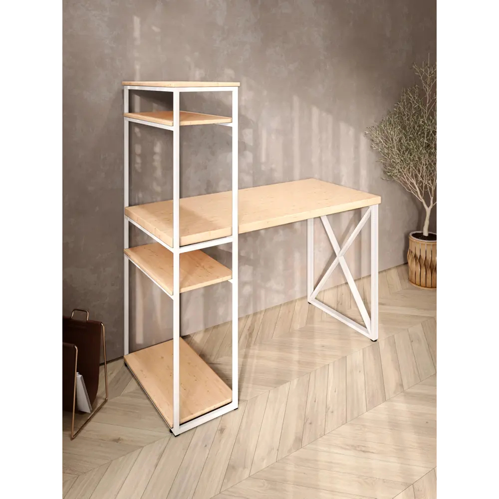 Фото 4 Стол Solarius stol-stellaz-4polki-net-12060-krest-white 60x148x120 см сталь и дерево цвет белый, некрашеный Фото 4 Стол Solarius stol-stellaz-4polki-net-12060-krest-white 60x148x120 см сталь и дерево цвет белый, некрашеный