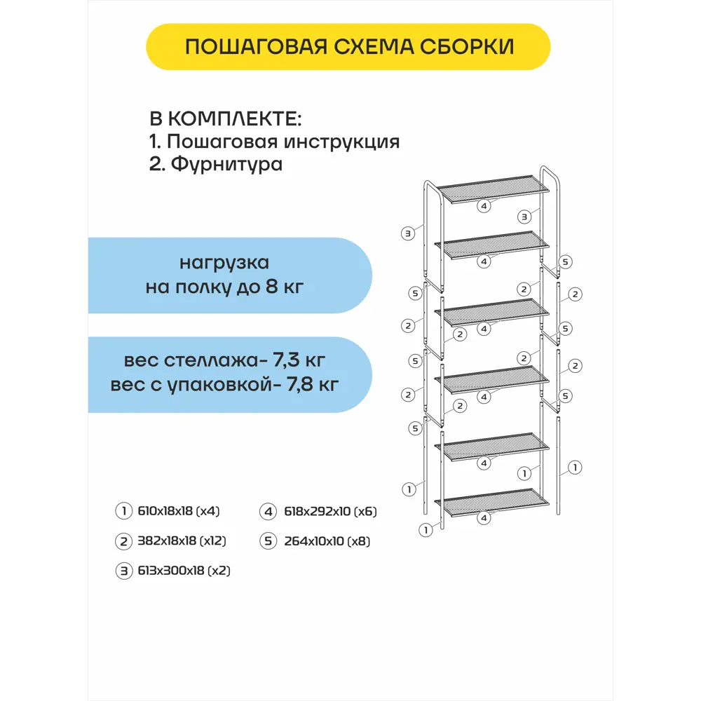 Фото 10 Стеллаж металлический Зми Валенсия 26 66x191x31 см нагрузка до 8 кг металл цвет белый