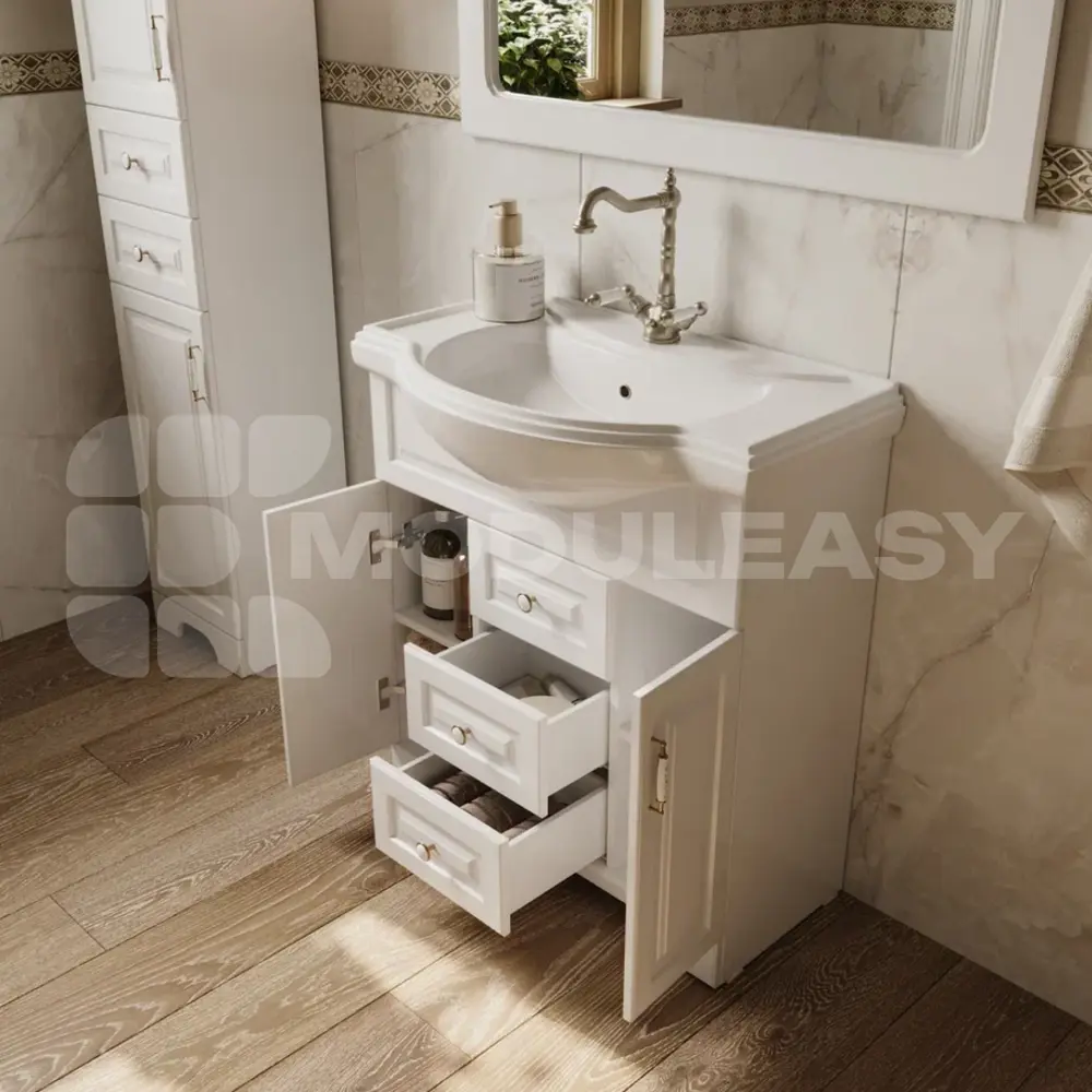 Фото 7 Тумба с раковиной в ванную напольная Moduleasy Madlen New80x48 см цвет белый глянец