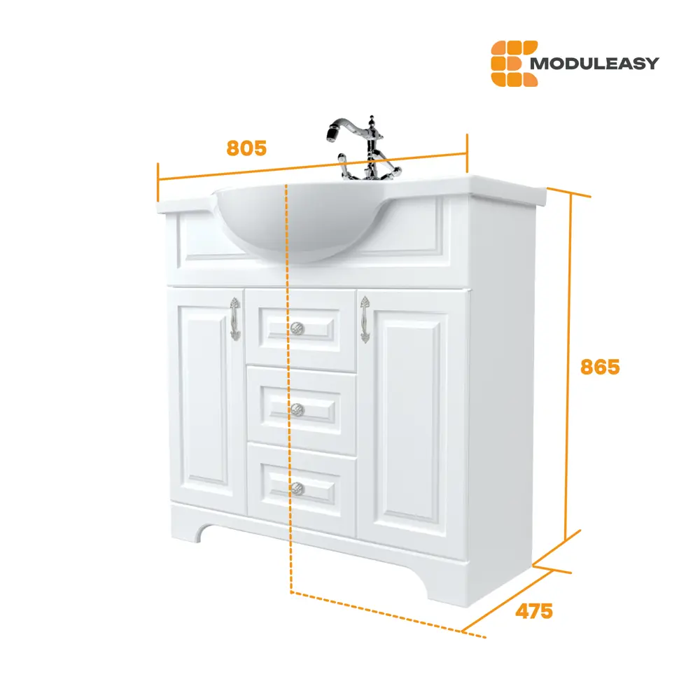 Фото 4 Тумба с раковиной в ванную напольная Moduleasy Madlen New80x48 см цвет белый глянец