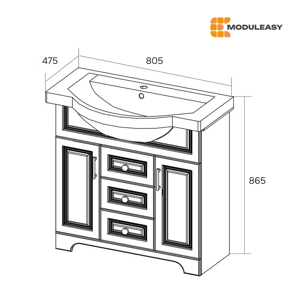 Фото 8 Тумба с раковиной в ванную напольная Moduleasy Madlen New80x48 см цвет белый глянец