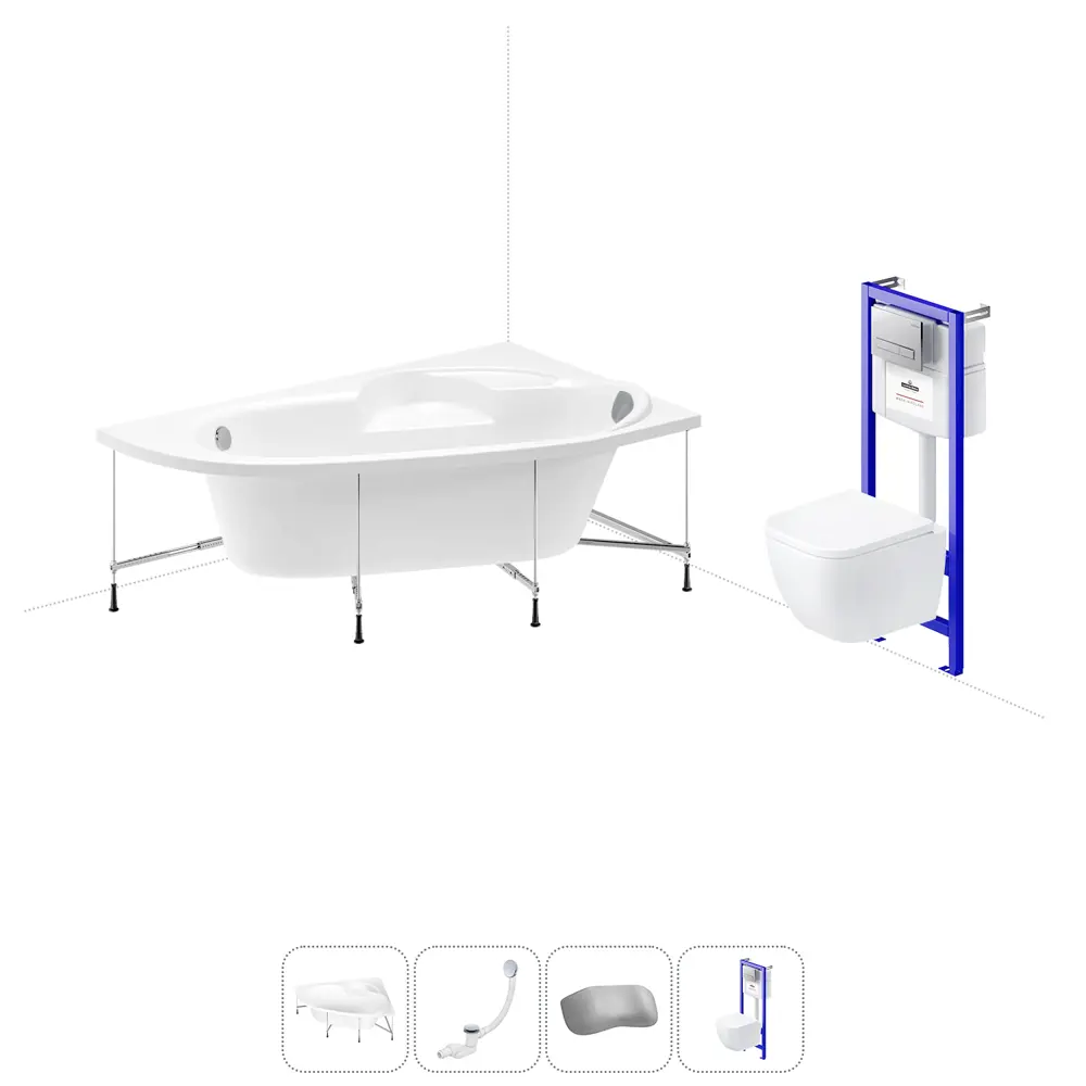 Фото Ванна угловая Lavinia Boho Bell Pro 20221190R левая 160x105 см акриловая с подвесным унитазом и инсталляцией