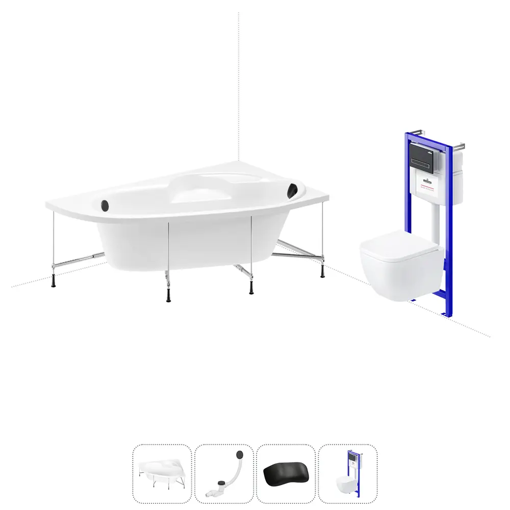 Фото Ванна угловая Lavinia Boho Bell Pro 20221192R левая 160x105 см акриловая с подвесным унитазом и инсталляцией