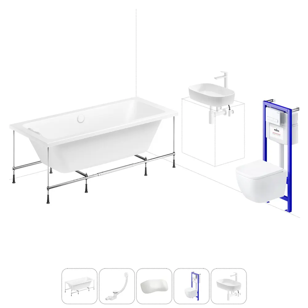 Фото Ванна Lavinia Boho Rock 20221319R 160x75 см акриловая с подвесным унитазом, инсталляцией и раковиной в комплекте