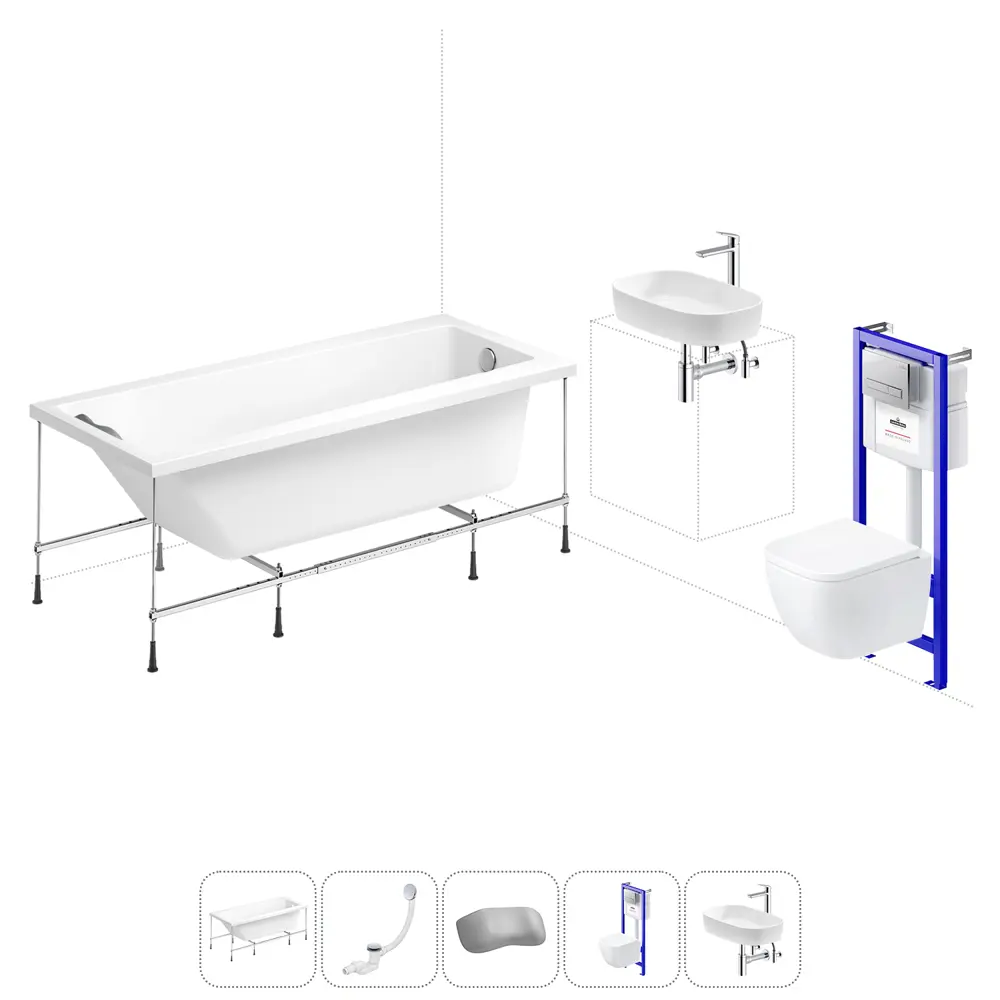 Фото Ванна Lavinia Boho Easter Pro 20221330R 160x70 см акриловая с подвесным унитазом, инсталляцией и раковиной в комплекте