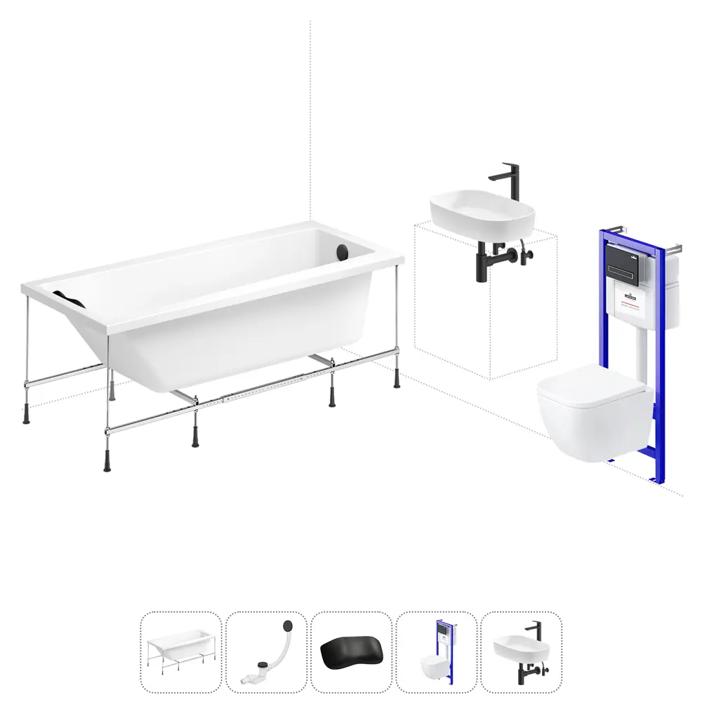 Фото Ванна Lavinia Boho Easter Pro 20221332R 160x70 см акриловая с подвесным унитазом, инсталляцией и раковиной в комплекте