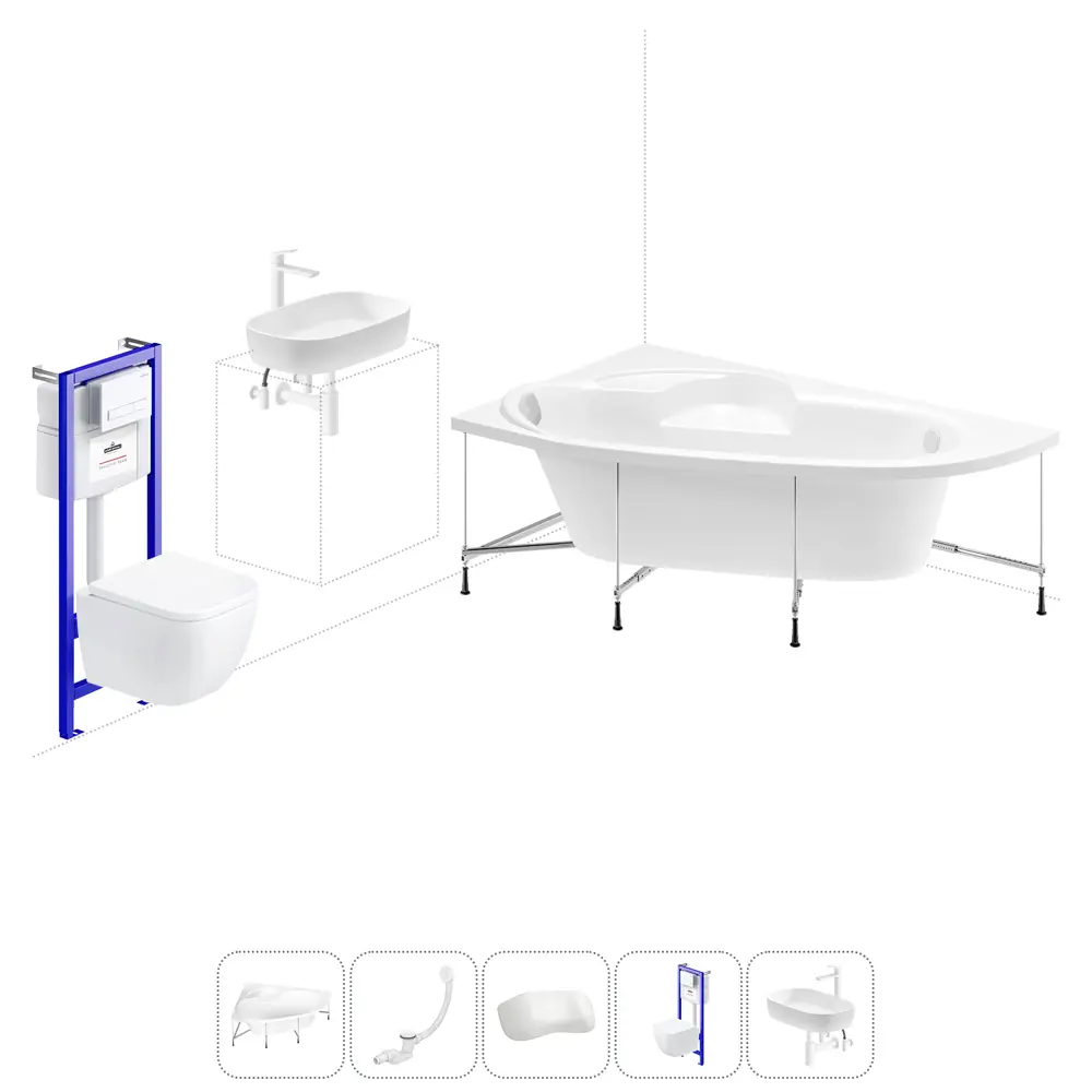 Фото Ванна угловая Lavinia Boho Bell Pro 20221379R правая 160x105 см акриловая с подвесным унитазом, инсталляцией и раковиной в комплекте Фото Ванна угловая Lavinia Boho Bell Pro 20221379R правая 160x105 см акриловая с подвесным унитазом, инсталляцией и раковиной в комплекте