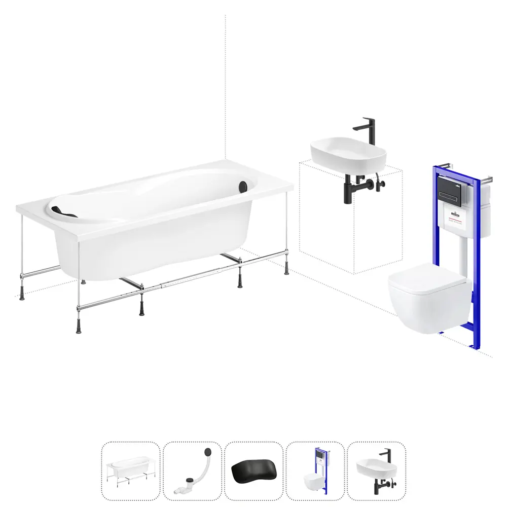 Фото Ванна Lavinia Boho Bristol 20221344R 160x75 см акриловая с подвесным унитазом, инсталляцией и раковиной в комплекте Фото Ванна Lavinia Boho Bristol 20221344R 160x75 см акриловая с подвесным унитазом, инсталляцией и раковиной в комплекте