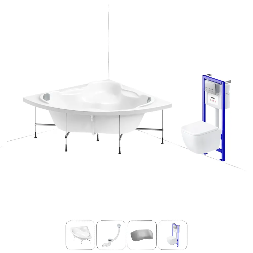 Фото Ванна Lavinia Boho One 20221226R 150x70 см акриловая с подвесным унитазом, инсталляцией и раковиной в комплекте