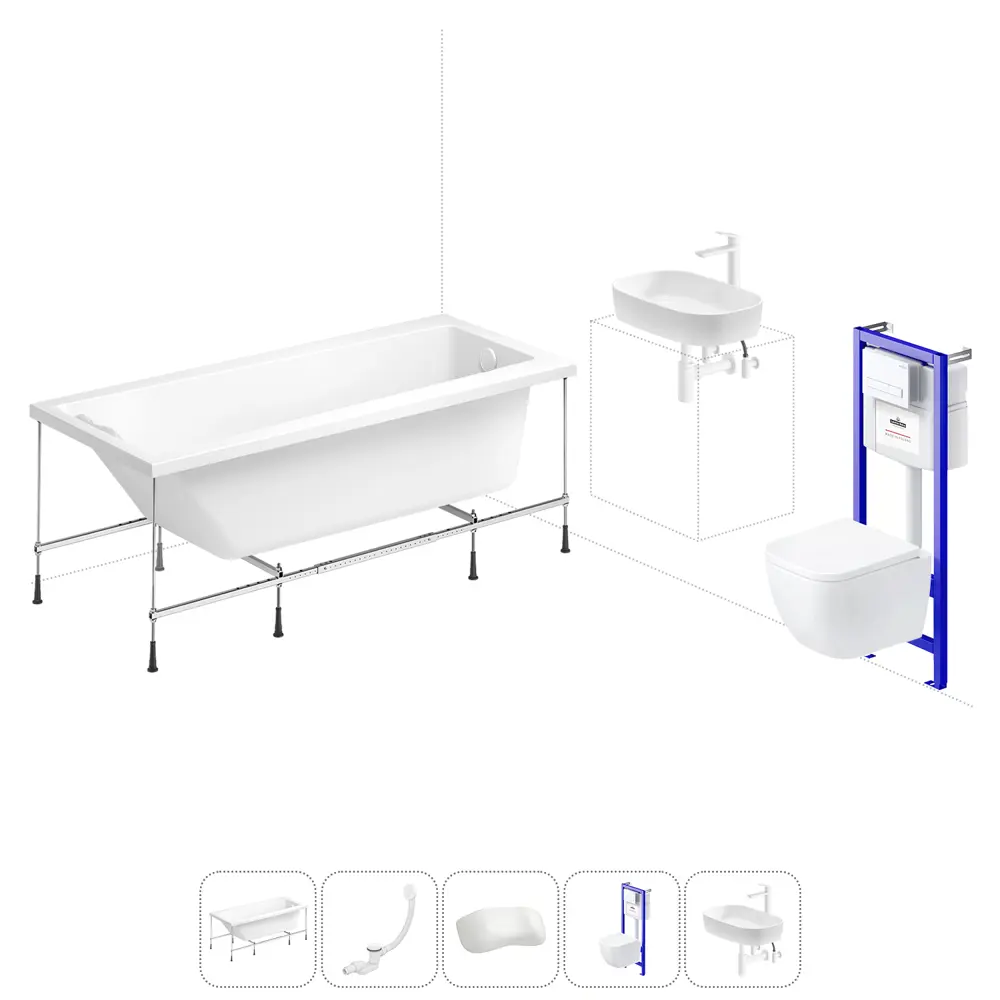 Фото Ванна Lavinia Boho Easter Pro 20221327R 150x70 см акриловая с подвесным унитазом, инсталляцией и раковиной в комплекте Фото Ванна Lavinia Boho Easter Pro 20221327R 150x70 см акриловая с подвесным унитазом, инсталляцией и раковиной в комплекте